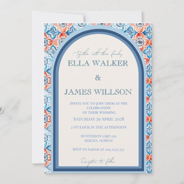 Summer Church Tile Pattern Wedding Invitation (Front)