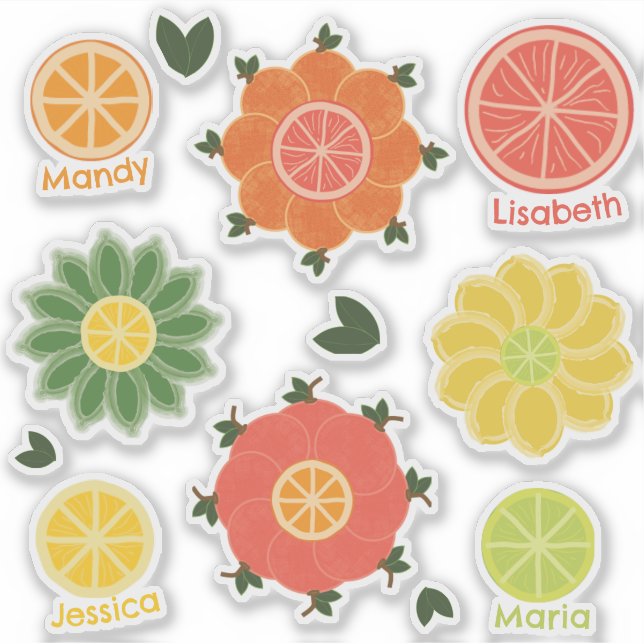 Summer Citrus and Floral Custom-Cut Vinyl Sticker (Front)