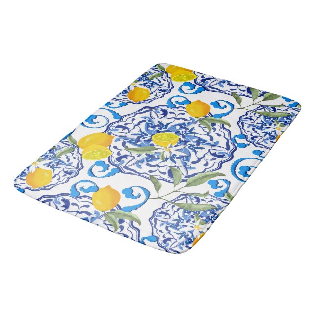Summer citrus,boho ,bohemian,floral Mediterranean  Bath Mat (Angled)