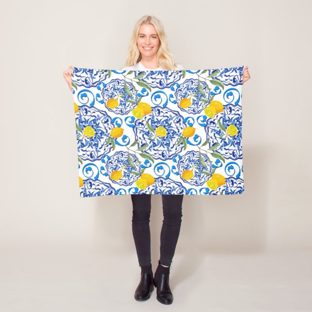 Summer citrus,boho ,bohemian,floral Mediterranean  Fleece Blanket (In Situ)