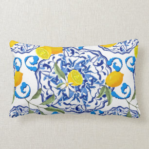 Summer citrus,boho ,bohemian,floral Mediterranean  Lumbar Pillow