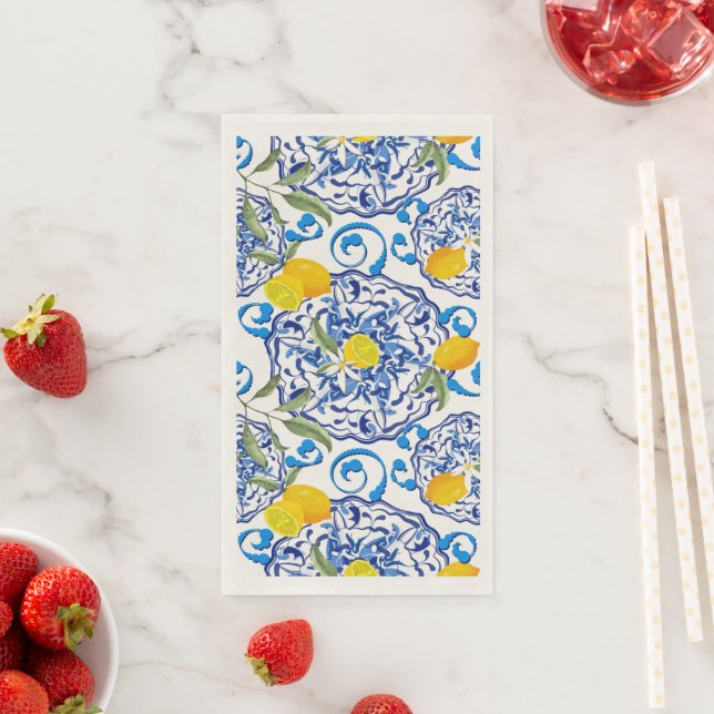 Summer ,citrus,boho ,bohemian,floral Mediterranean Paper Guest Towels (Insitu)