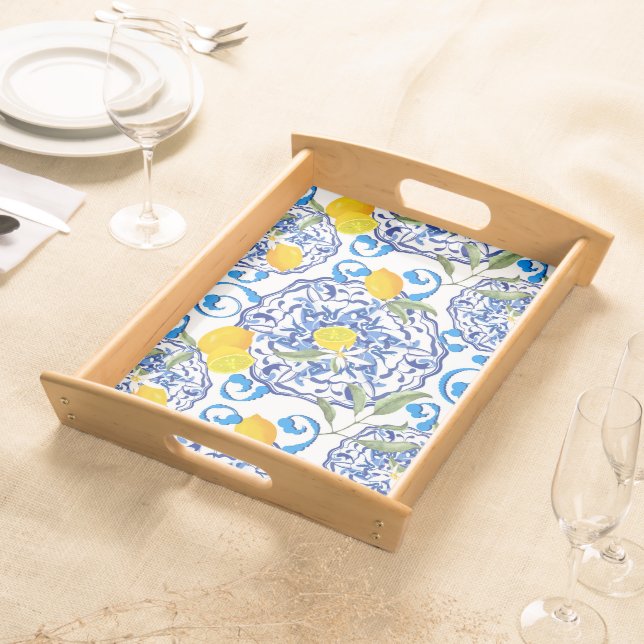Summer citrus,boho ,bohemian,floral Mediterranean  Serving Tray (Front)