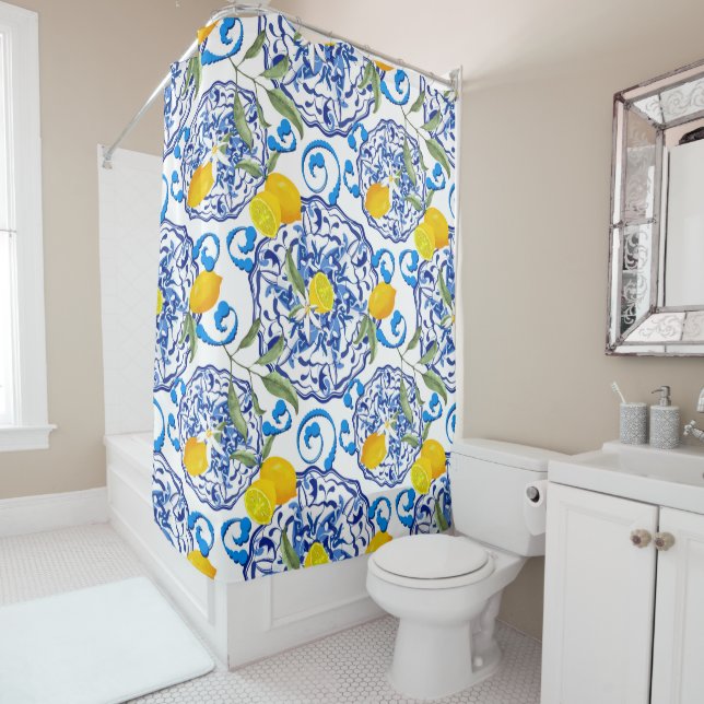Summer citrus,boho ,bohemian,floral Mediterranean  Shower Curtain (In Situ)