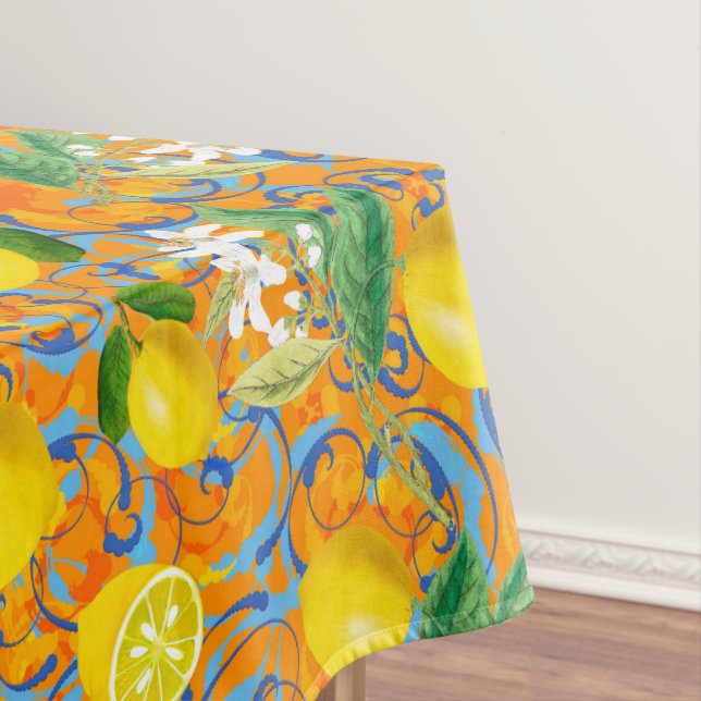 Summer ,citrus,boho ,bohemian,floral Mediterranean Tablecloth (In Situ)