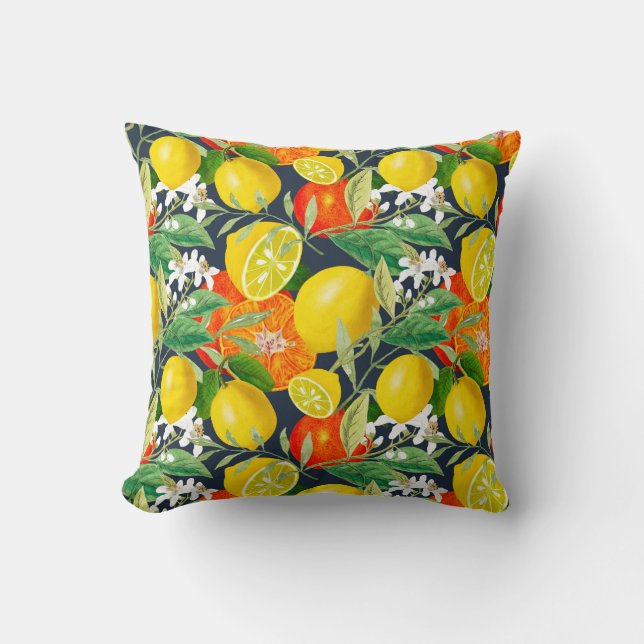 Summer ,citrus,boho ,bohemian,floral Mediterranean Throw Pillow (Front)