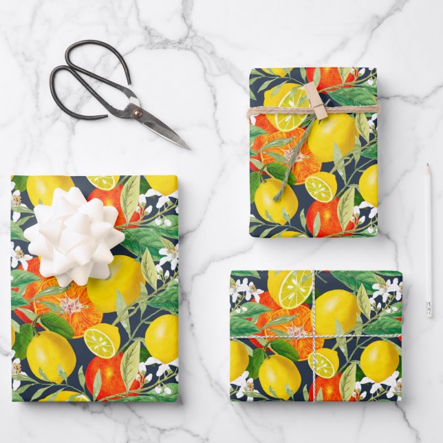 Summer ,citrus,boho ,bohemian,floral Mediterranean Wrapping Paper Sheets (Front)