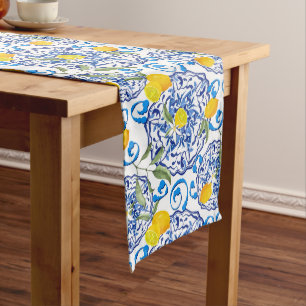 Summer, citrus,boho ,Sicilian style Long Table Runner