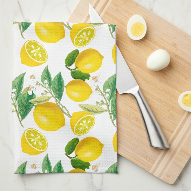 Summer, citrus ,floral Mediterranean style ,lemon Kitchen Towel (Quarter Fold)