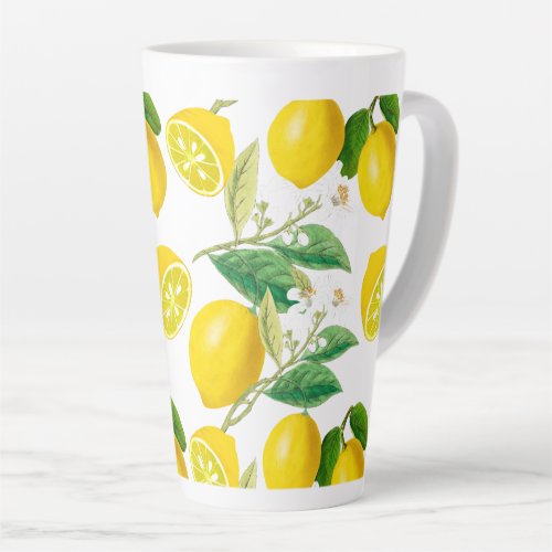 Summer citrus floral Mediterranean style lemon  Latte Mug
