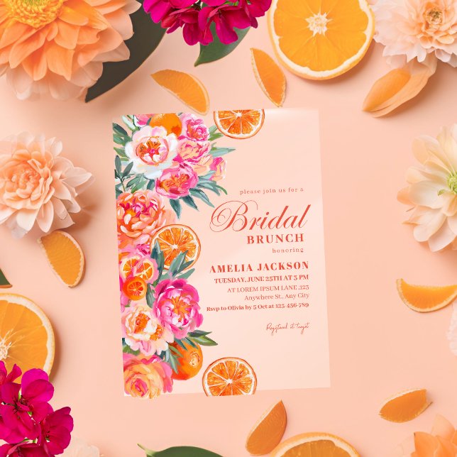 Summer Citrus & Floral Orange Bridal Shower Acrylic Invitations (Creator Uploaded)