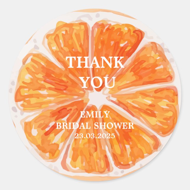 Summer citrus fruit orange Bridal Shower  Classic Round Sticker (Front)