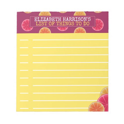 Summer Citrus Fruit Tropical To Do List Custom Notepad