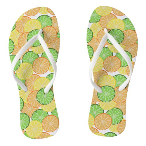 Summer Citrus Hand_Drawn Fruit Pattern  Flip Flops