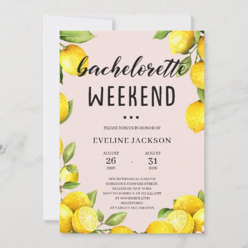 Summer citrus lemon bachelorette weekend invitation