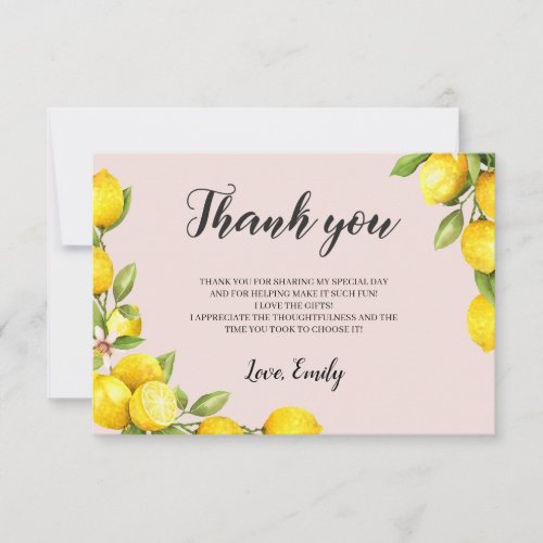 Summer citrus lemon bridal shower thank you card