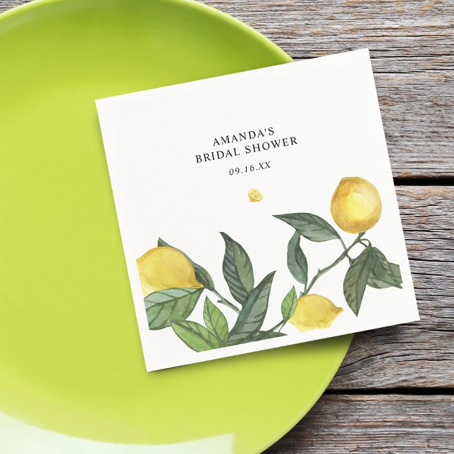 Summer Citrus Lemon Greenery Bridal Shower Napkins (Summer Citrus Lemon Greenery Bridal Shower Napkins)
