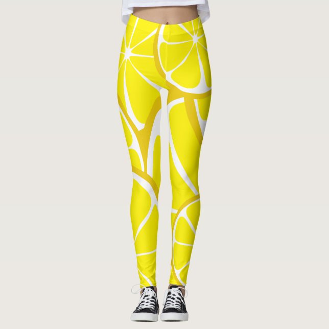 Summer Citrus Lemon Leggings - Bold Print (Front)
