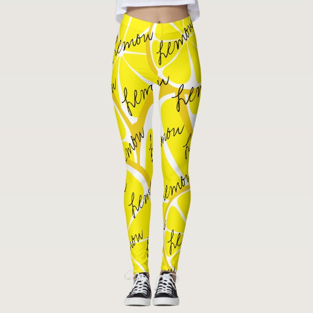 Summer Citrus Lemon Leggings - Bold Print Plus (Front)