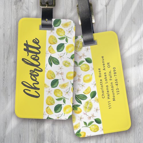 Summer Citrus Lemon Monogram Luggage Tag