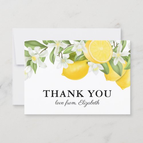 Summer Citrus Lemon Thank You - Summer citrus thank you cards featuring juicy watercolor lemons, florals & foliage, and an editable text template for you to customize.