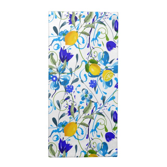 Summer citrus,lemons ,floral Mediterranean    Cloth Napkin (Half Fold)