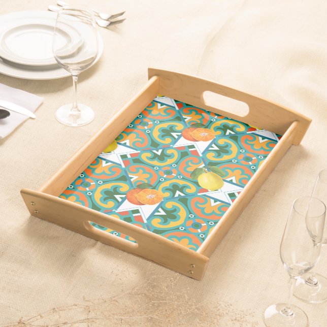 Summer citrus,lemons ,floral Mediterranean    Serving Tray (Front)