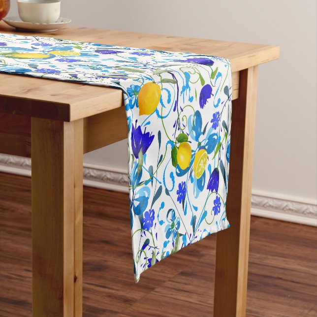 Summer citrus,lemons ,floral Mediterranean Short Table Runner (In Situ)