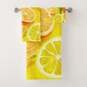 Summer Citrus Lemons & Oranges WhimsicalArtwork™ Bath Towel Set