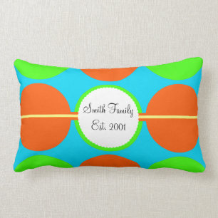 Summer Citrus Lime Green Orange Yellow Teal Circle Lumbar Pillow
