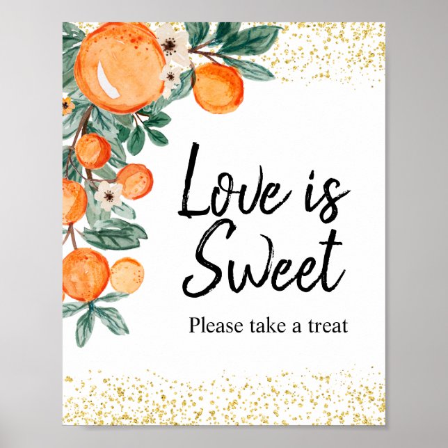 Summer Citrus Orange Watercolor Love is Sweet Poster (Front)