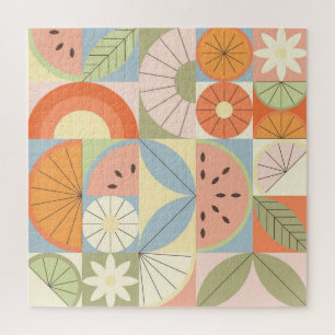 Summer Citrus Watermelon: Abstract Geometric Patte Jigsaw Puzzle