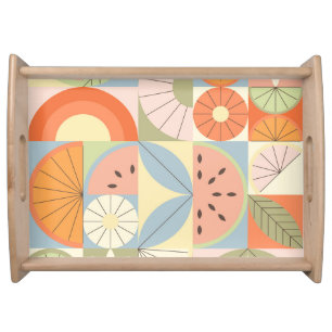 Summer Citrus Watermelon: Abstract Geometric Patte Serving Tray