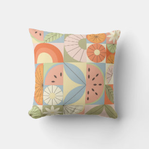 Summer Citrus Watermelon: Abstract Geometric Patte Throw Pillow