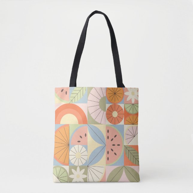 Summer Citrus Watermelon: Abstract Geometric Patte Tote Bag (Front)
