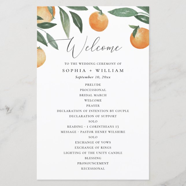 Summer Citrus Wedding | Mediterranean Program (Front)