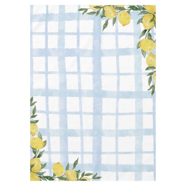 Summer Citrus Yellow Lemons Gingham Tablecloth (Front)