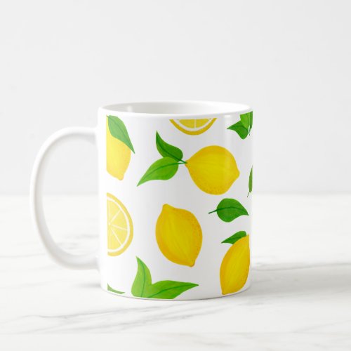 Summer Citrus Yellow Lemons with Green Leaves Coffee Mug