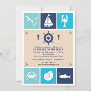 Summer Clambake Nautical Beach Icons Party Invitation
