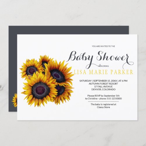 Summer Classy Golden Sunflowers Baby Shower Invitation