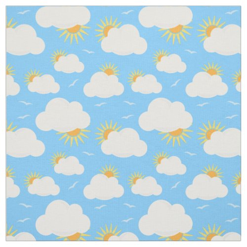 Summer Clouds and Sunshine Sky Blue Patterned Fabric