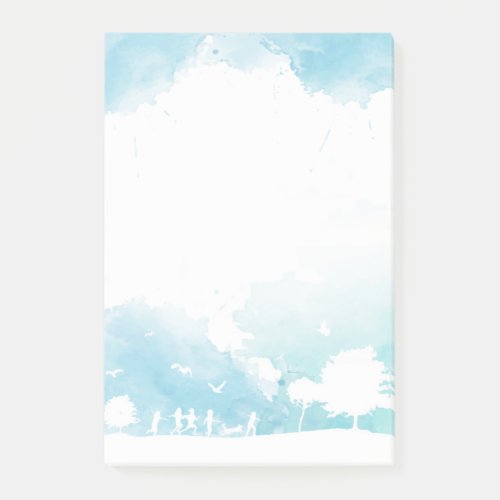 Summer Clouds Blue Sky Children Playing Watercolor Post_it Notes