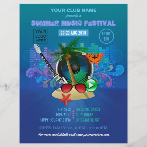 Summer Club Beach Party add photo and logo invite Flyer