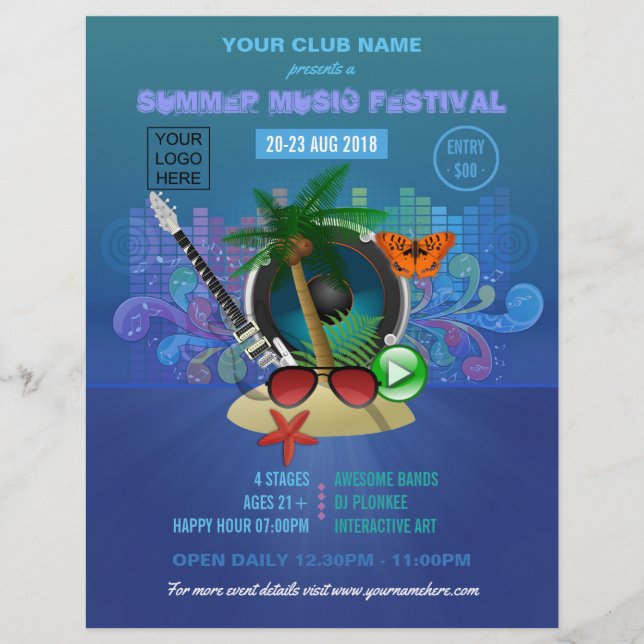 Summer Club Beach Party add photo and logo invite Flyer (Front)