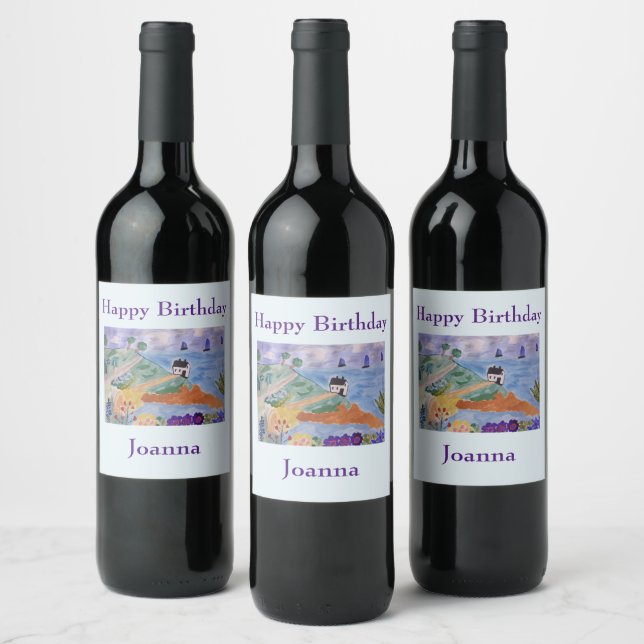 Summer Coast & Flower Wine Label (Bottles)