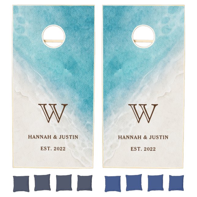 Summer Coastal Beach Wedding Cornhole Set (Set)