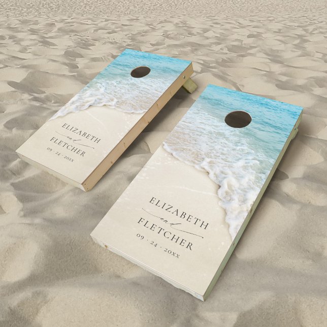Summer Coastal Beach Wedding Cornhole Set (Creator Uploaded)