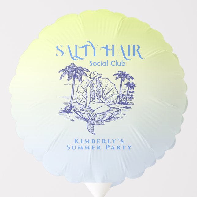 Summer Coastal Blue Mermaid Cowgirl Birthday Balloon (Front)