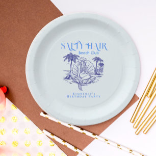 Summer Coastal Blue Mermaid Cowgirl Birthday Party Paper Plates