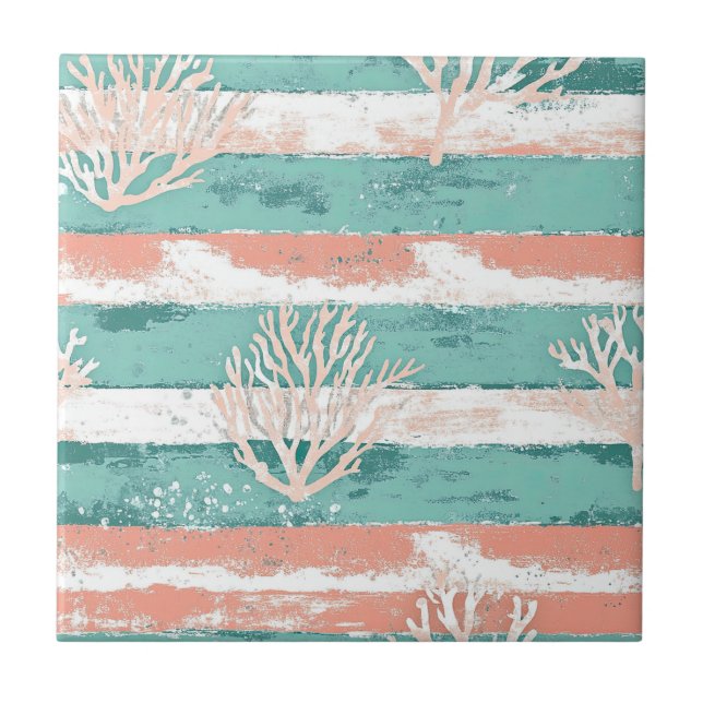 Summer Coastal Coral Pattern Ceramic Tile (Front)